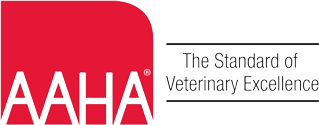 The image features the logo of the American Animal Hospital Association (AAHA). The logo includes a red block with the letters "AAHA" in white, followed by the text "The Standard of Veterinary Excellence" in black to the right, emphasizing its commitment to veterinarians and their practices.